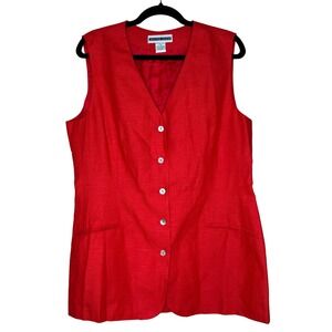 Jennifer Moore VTG Red 100% Linen Blend Button Front Vest Sleeveless‎ Top Sz 14
